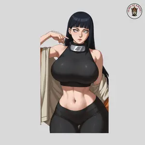 Hinata Ninja Waifu Sticker, Hinata Vinyl Sticker of Dark-Haired Girl in Crop Top, Laptop and Car Decor