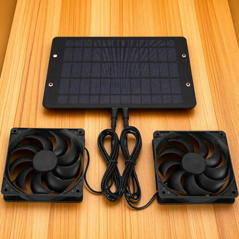 Solar Powered Dual Fan Ventilation System, Silent Energy Saving Exhaust Fan, Ventilator, Air Circulator Fan, Air Circulation Device for Home Outdoor Greenhouse Chicken House Pet Room
