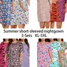 Women's Plus Size Knitting 3-Piece Bundle Crew Neck Summer Short-Sleeve Loose Casual Floral Print Night Gown Pajama Set - Breathable Lady's Nightwear, Curvy Fit, Extra Large Loungewear