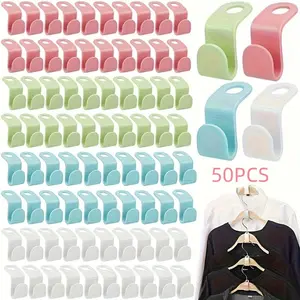 Foldable Plastic Clothes Hanger Hook, 50pcs Portable Hanging Coat Hook, Space Saving Home Storage Hook for Bedroom, Living Room, Office