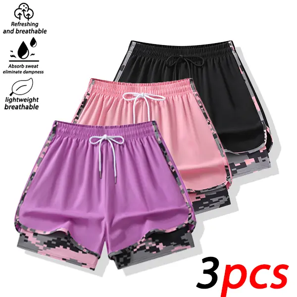 3-pack women’s dual-use running shorts with built-in lining; quick-drying, breathable fitness shorts with pockets, suitable for sports training. dolphin 3-pack women’s dual-use running shorts with built-in lining; quick-drying, breathable fitness shorts with pockets, suitable for sports training. dolphin