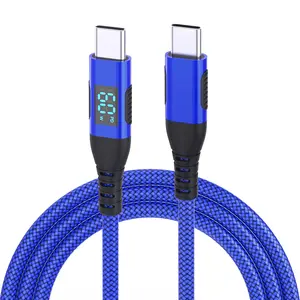 Type C to Type C LED Display Nylon Braided Type C Cable Quick Charge Phone Data Cable (1m, 2m, 3m)
