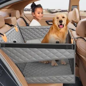 Large   Seat,  Seat Extender for Dogs with 3 Mesh Windows,  Medium Carseat for Dogs with Hard Bottom, Pet Seat Cover for ,  and SUVs (Gray)