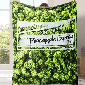 Sale Dank Weed Printed Flannel Blanket, Pineapple Express Design,A warm nap blanket，Warm Soft Comfortable, Ideal Gift for All Seasons Gifts suitable for fans and friends.