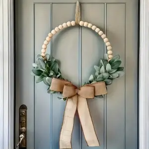 Eucalyptus Beaded Wreath Classic Style Artificial Greenery Door Wall Hanging for Home Wedding Festival Decorations Elegant Home Door Wreath Beaded Ornament