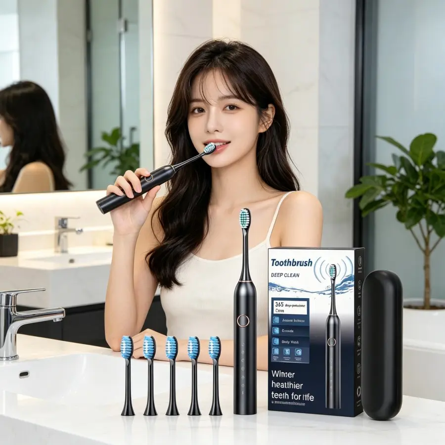 Ultra Soft Bristle Sonic Electric Toothbrush Set for Gentle Daily Oral Care, USB Rechargeable Couples Kit with 4 Replacement Heads, Cleansing, Usb Port, Brush Gently, Daily Routine, Gum Safe, 4 Heads, Gum Health, Gum-Gentle