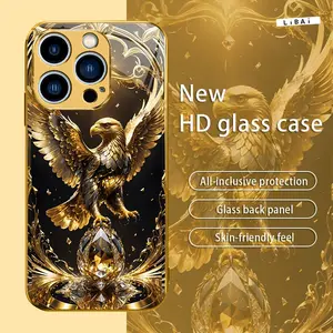 Suitable for [iPhone 14 Pro Max] New electroplated glass gold eagle mobile phone case simple explosion-proof mobile phone case affordable anti-drop anti-fingerprint 995