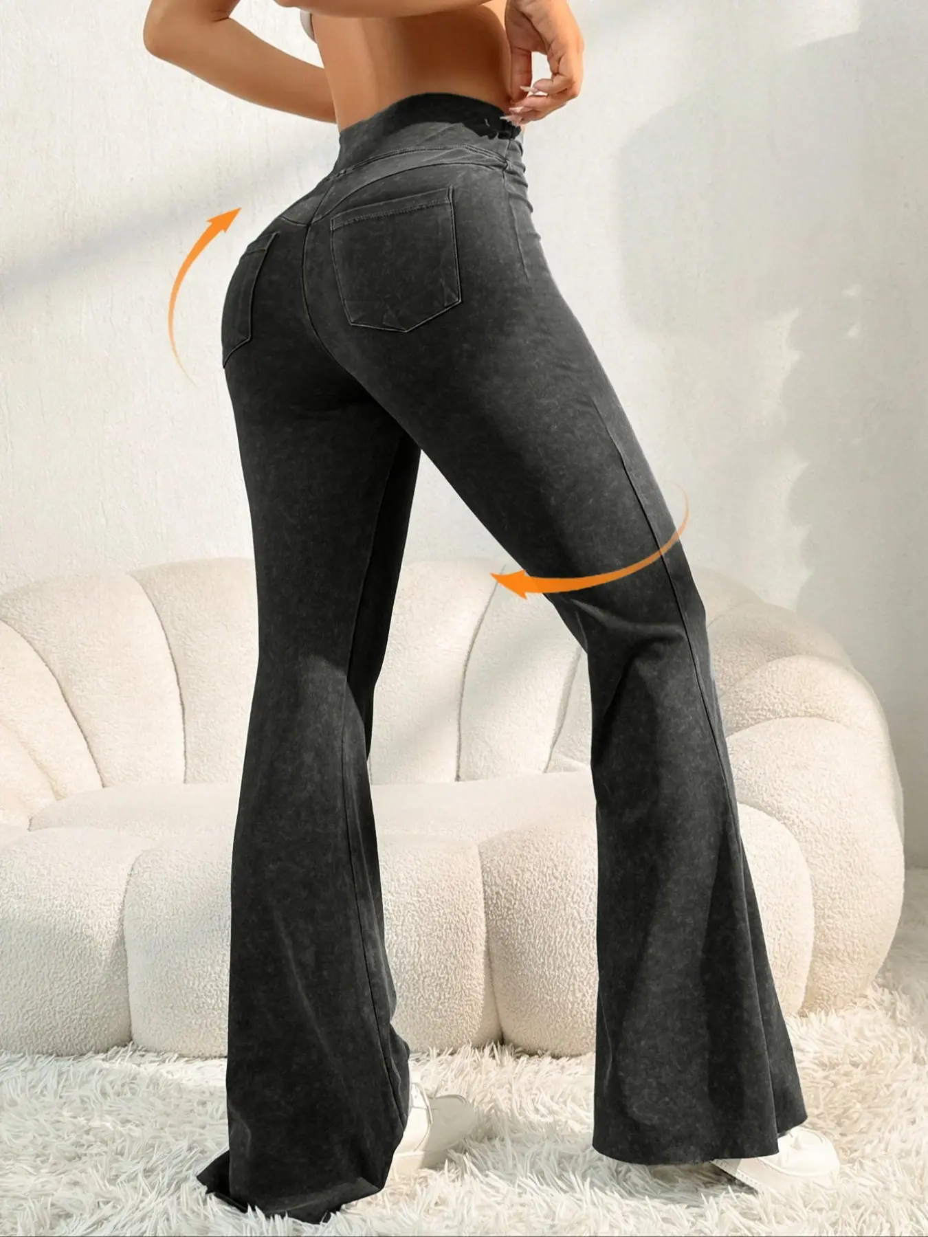 Women's High-Waisted Flare Pants, Boot Cut Flared, Denim Look Yoga Outdoor Running Fitness Commuter Bootcut, Sporty Style All Seasons Bottom, Womenswear Fashion