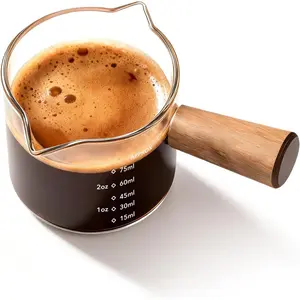 2.5 oz/75ML Espresso Cups with  Handle, Clear Glass Espresso Accessories, Double Spout Measuring Cup with Dual Scale, Espresso Shot Glass with V-Shaped Spout, Dishwasher Safe