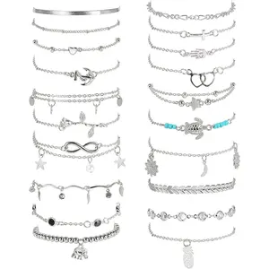 20 count Ankle Bracelets for Women Adjustable Beach Anklet Set Surfer Anklet Heart  Turtle Infinite Anklets Foot