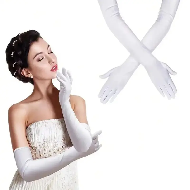 Elegant Women's Long Satin Gloves, 21 Inch Elbow-Length Design, Comfortable Fit for Parties, Performances & Cosplay, Adds Royal Charm