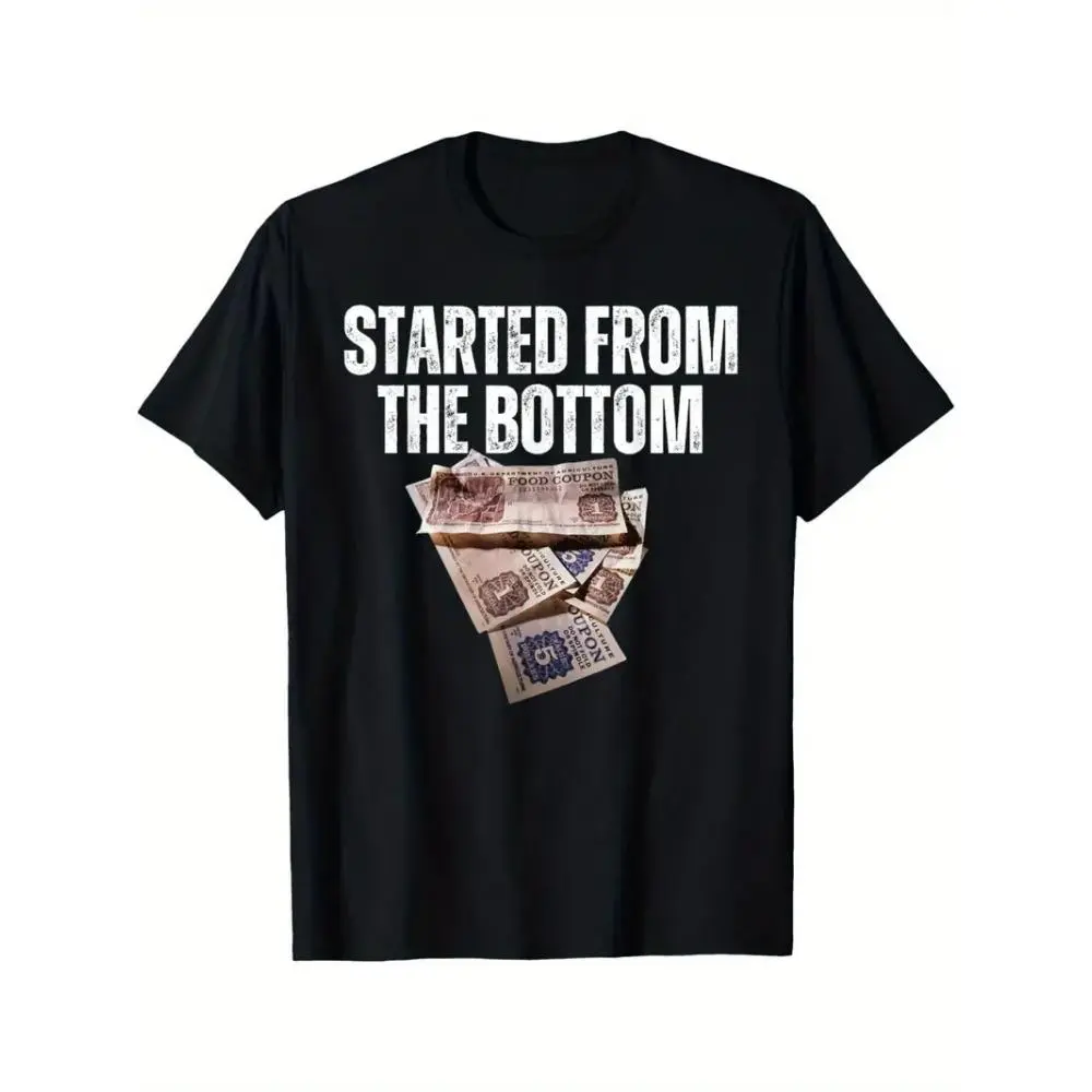 Started From the Bottom Letters Graphic Printed Short Sleveed Crew Neck Casual Cotton T-Shir