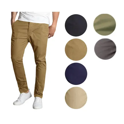 Men's Slim Fit Cotton Stretch Fabric Casual Chino Pants Menswear Trouser Stretchy