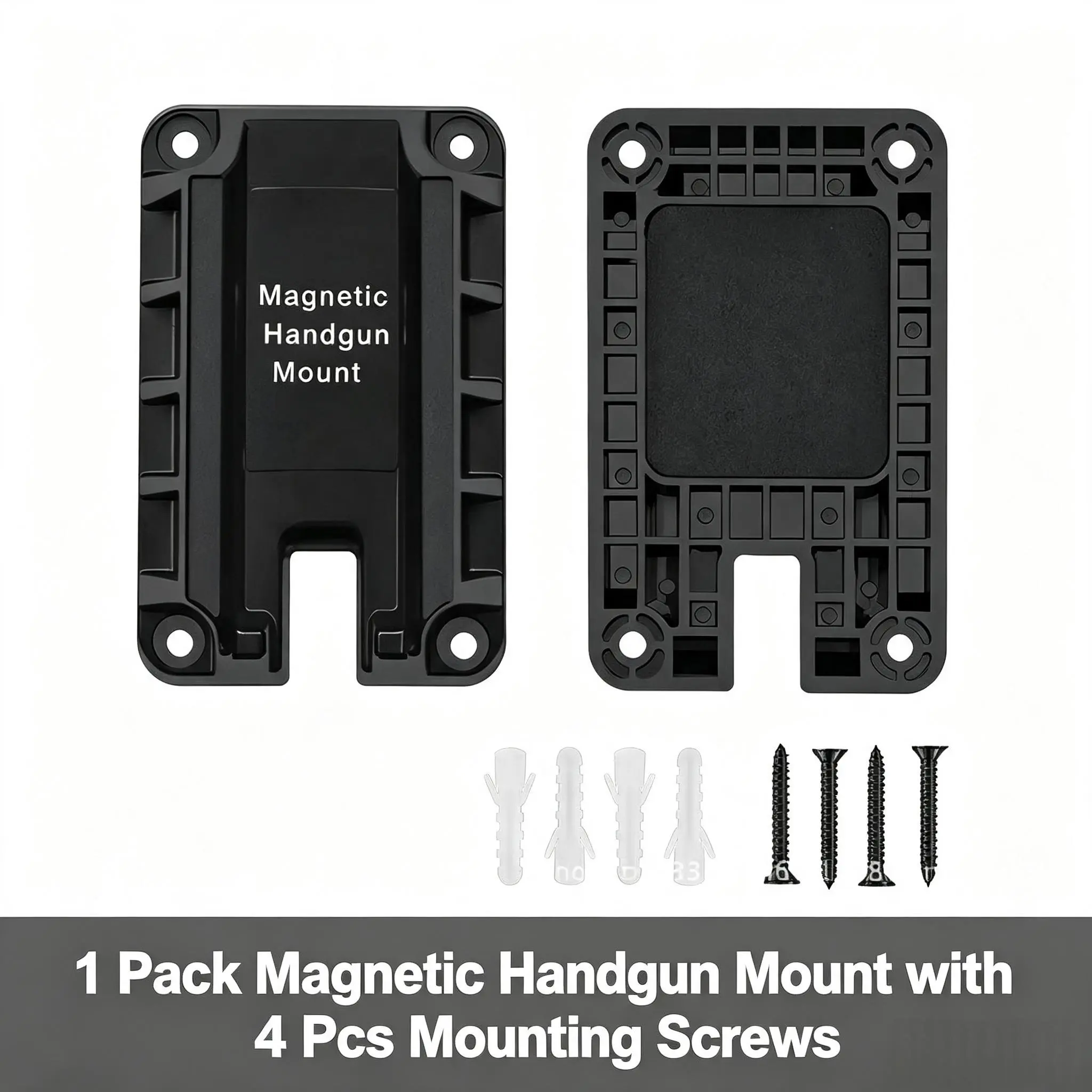Magnetic Handgun Mount, Heavy Duty Concealed Pistol Holder with Mounting Screws, Vehicle Bedside Gun Magnet for Car Truck Safe Home Storage