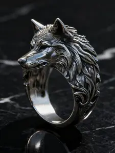 Vintage Wolf Head Ring High-End Men's Punk Style Animal Finger Ring, Hip Hop Cool Ring for Daily Wear, Unique Fashion Accessory, Casual Trendy Jewelry, Exquisite Trendy Ring, Fashion Rings