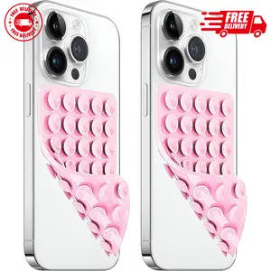 2 Pack Silicone Suction Cup Phone Case Mount Double Sided (Light Pink)
