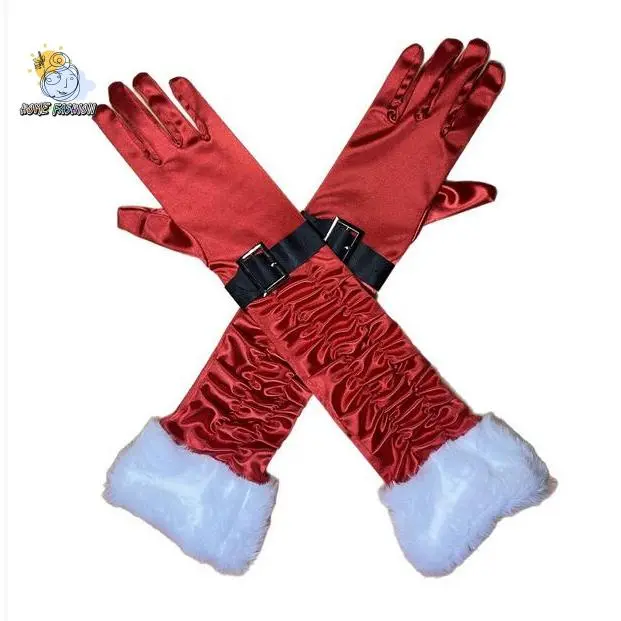 45cm Classic Christmas Colored Velvet Polyester Etiquette Gloves, Long Stretch Gloves for Dance Party Performances