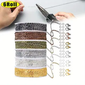 [Golden Copper Plated Chain Rolls] 6PCS 60ft 2mm Golden Silvery Copper Plated Metal Links Rolls Bulk - Jewelry Making Supplies Cable Chain for Making Jewelry Necklaces Earrings Bracelets - DIY Craft Kits for Adults