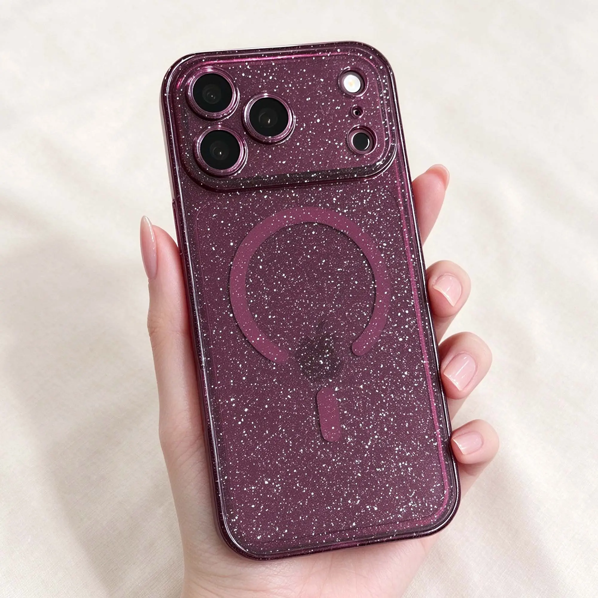 Glitter MagSafe phone case for iPhone 13-18 Pro Max, Sparkle Transparent Cover,Raised Camera Lens Protection,Slim Shockproof Bling Phone Case HL