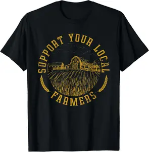 Vintage Support Your Local Farmers Farming Farm Farmer Casual Short Sleeve Cotton T-Shirt