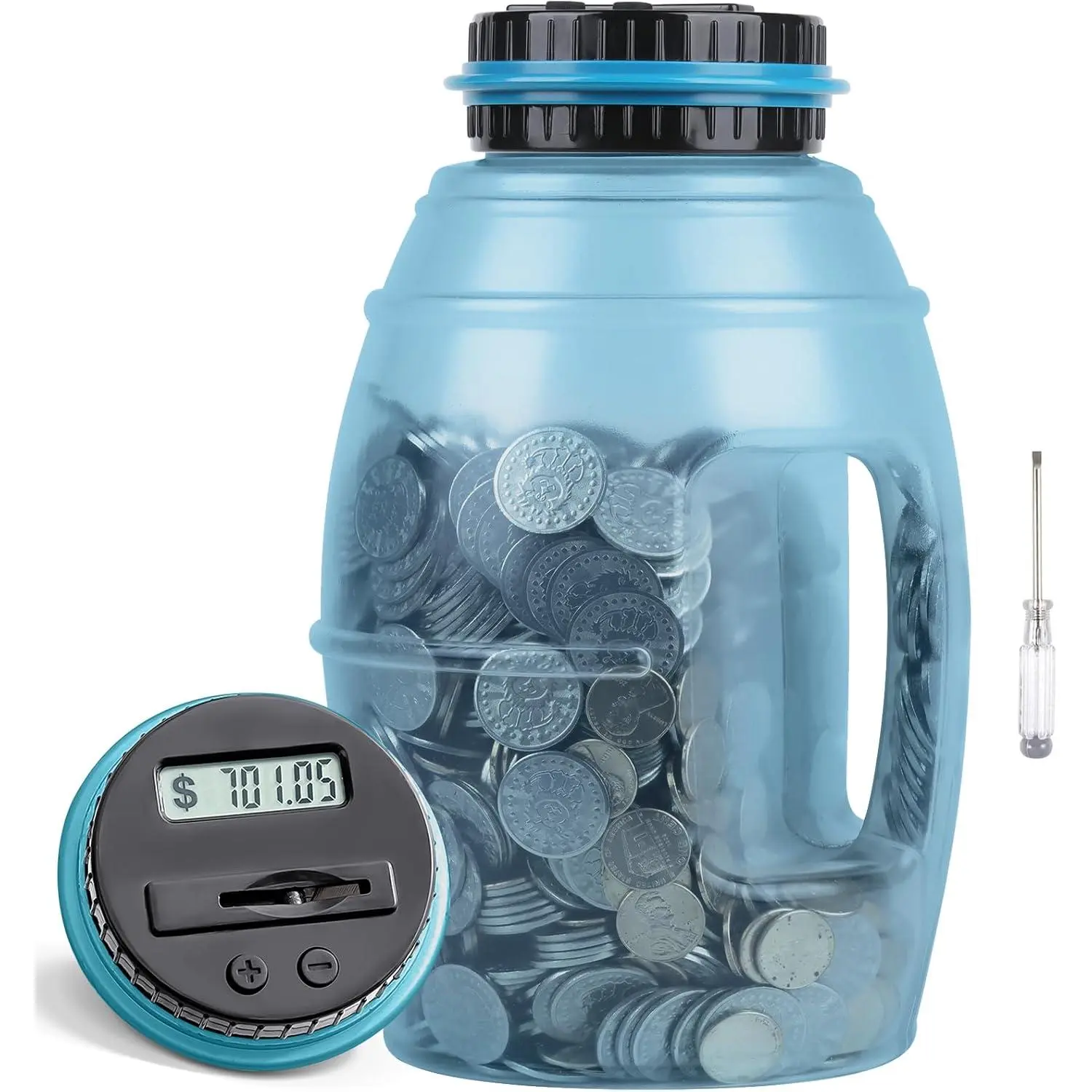 X-Large Piggy  for Adults,  Digital Counting  with LCD Counter, 2.8L Capacity    Jar, Designed for All   (Blue2)