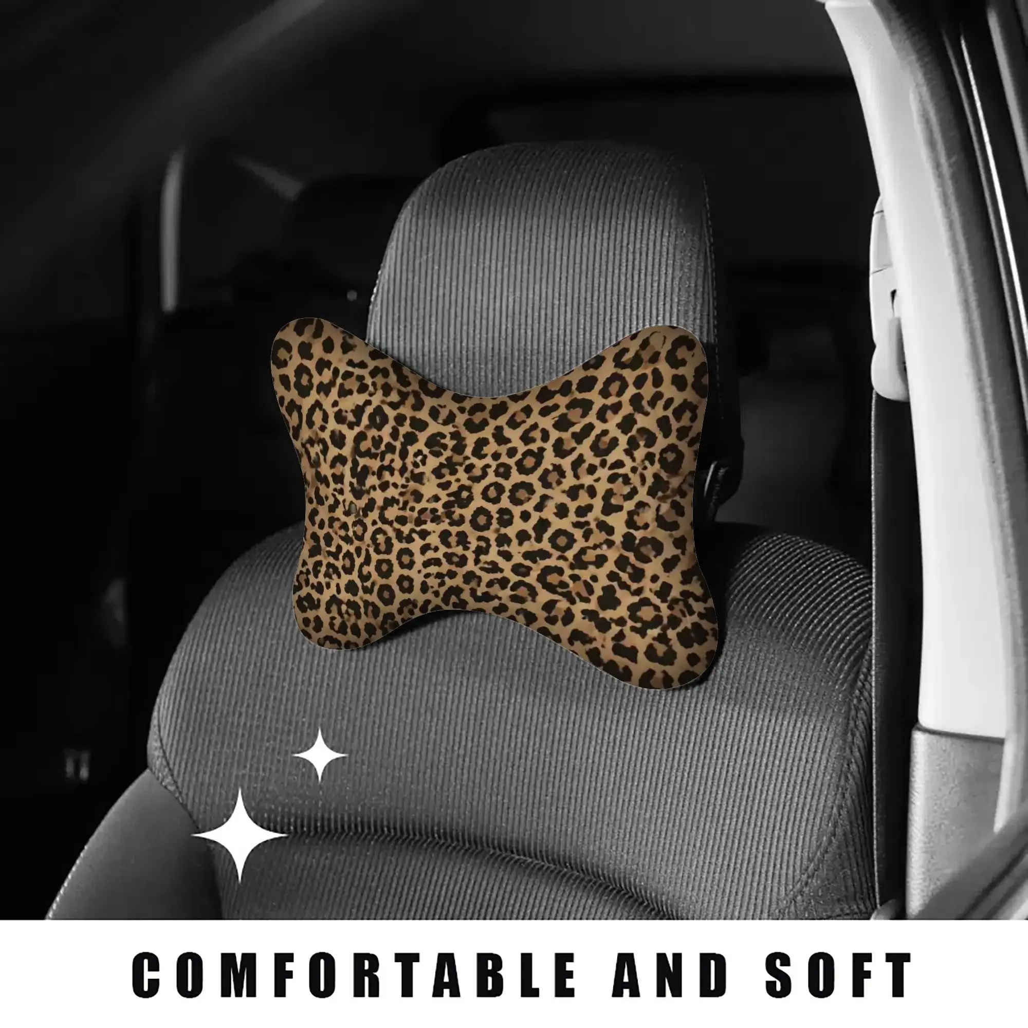 Leopard Print Car Seat Neck Pillow, Car Accessories, Breathable Headrest Cushion, Soft Plush Material, Reduces Fatigue, Comfortable Neck Support