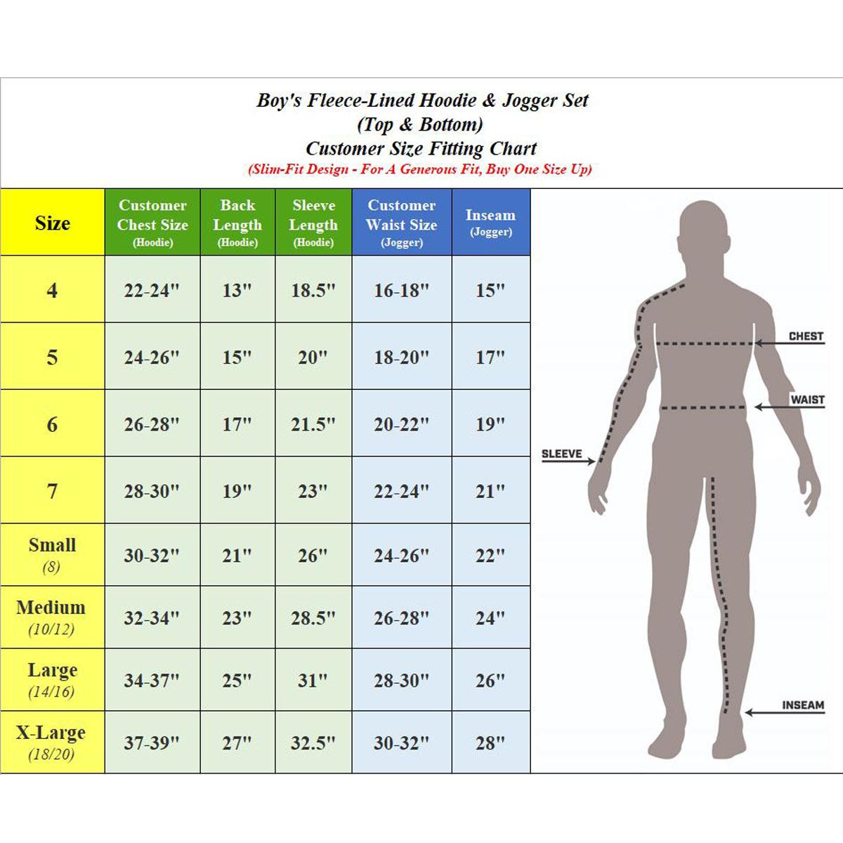 Multipack Pack Boy's Fleece-Lined Zip Sweater Hoodie & Jogger Set(Sizes, 4 - 20) (Size Up For a Comfortable Loose Fit))