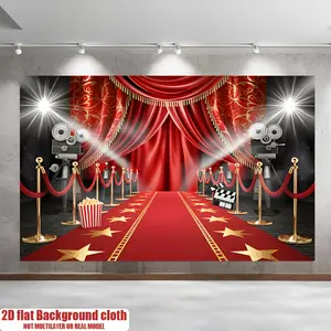 2D Flat Red Carpet Movie Premiere Backdrop, HD Clear Printing Polyester Photo Props, Aesthetic Wall Decor for Home Room Party Decoration, Photo Booth, Party Banner
