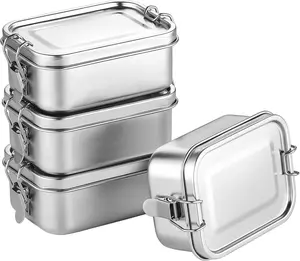 Stainless Steel 4-Pack Food Storage Containers Set Lunch Boxes,|Reusable Metal Lunch Snack Boxes Food Prep Container with Lids Freezer & Dishwasher Safe | 550 ml | BPA-Free Plastic-Free…