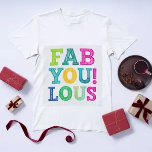 Adults T-Shirt with "FAB YOU LOUS" Colorful Text Design White Tee for Adults