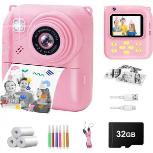 Instant Print Camera for Kids 1080P Video Camera with 3 Print Rolls 32GB Card & Cute Cover Gift for Girls Boys Age 3-12 Toddler Digital Camera with Games Filters Music Pink