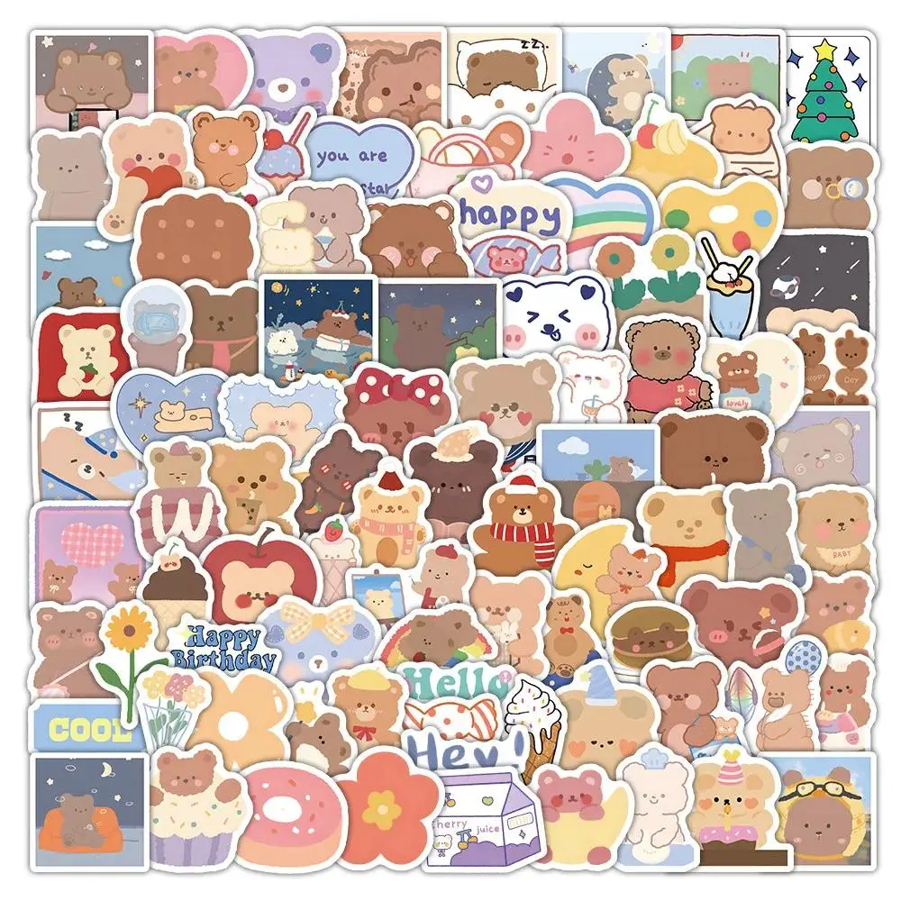 102 Pcs Korean-Style Bear Stickers - Cute Kawaii Decals for Laptop, Phone Case & DIY Decoration Papery Pop Store