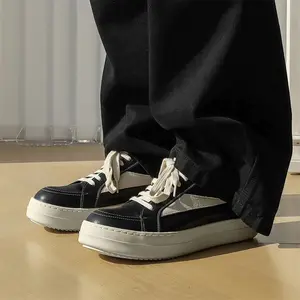 Men's black and white chunky sneakers, lace-up thick-soled casual shoes, simple and stylish everyday footwear