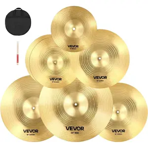 VEVOR Cymbal Pack, 5 Pieces Cymbals for Drum Set, Alloy Cymbals Drum Set Includes 14 - inch Hi - Hats, 16 - inch Crash, 18 - inch Crash, 20 - inch Ride, Drumsticks Cymbal Bag, Alloy Cymbal Pack for DrummerVEVOR Super Brand Day