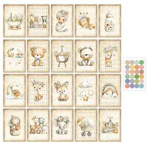 20pcs Vintage Animal Wall Collage Kit with Dot Stickers - Cartoon Art Frameless Small Posters for Home & Bedroom Wall Decoration, Cute Animals Theme Postcards, Wall Art Print for Home Decor, Photo Collection