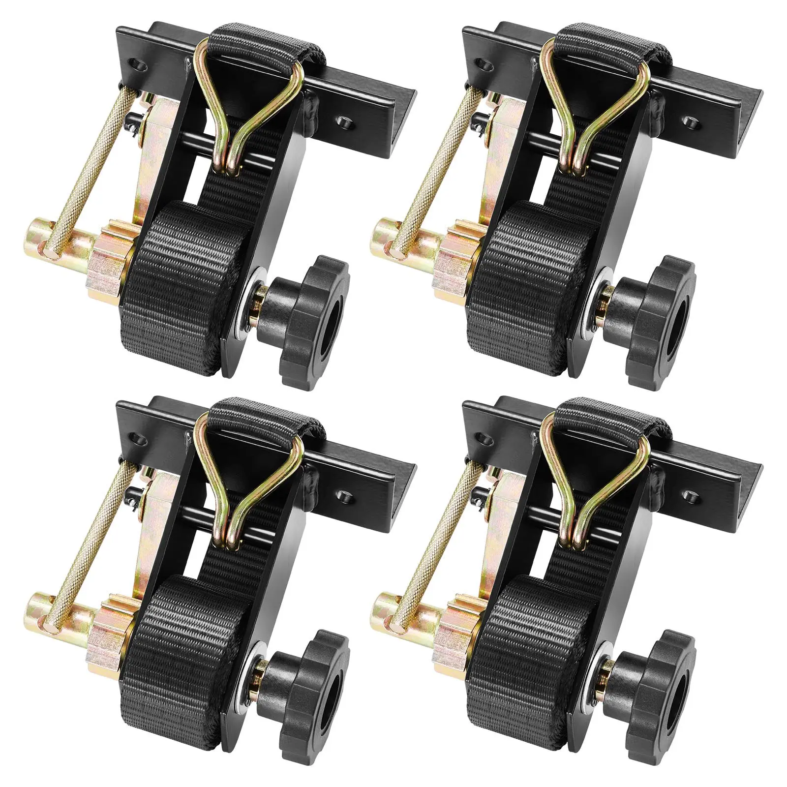 【DealsForYouDays】VEVOR Heavy Duty Ratchet Straps 4-Pack, 1.5 in x 7.4 ft Carbon Steel Ladder Rack Straps, Black Square Tube Mount, Double J-Hooks, 500 lbs Buckle Lock, Adjustable Ropes, Durable Nylon Rope, Kayak Transport Tool