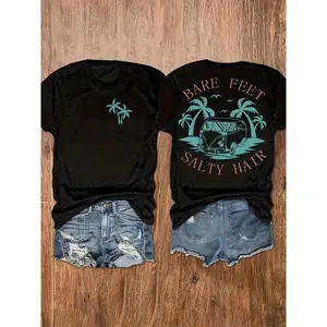 Summer and spring women's clothing, short sleeved round neck casual top, printed T-shirt Womenswear Tshirt Graphic Tee Tropical