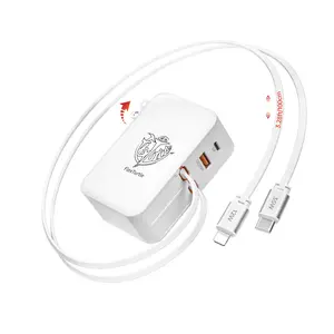 FlexTurtle【Ultra-Compact】4 in 1 Retractable Wall Charger with Dual Cables(3.28ft), Retractable Phone Charger Wall Plug with 2 USB Ports, 35W Retractable Charger for iPhone 17/16/15/14,iPad(Peal White)