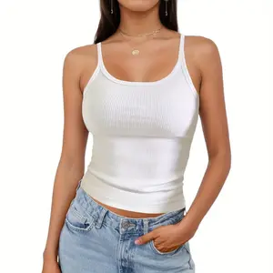 Womenswear Women's vest, low round-neck ribbed basic vest, women's fitted knitted basic summer outing top sleeveless shirt Spaghetti Strap White weighted vests women tank tops