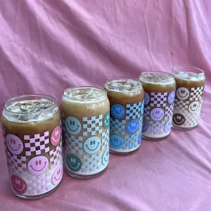Smiley Face Checkered Iced Coffee Glass Smiley Face Checkered Iced Coffee Glass
