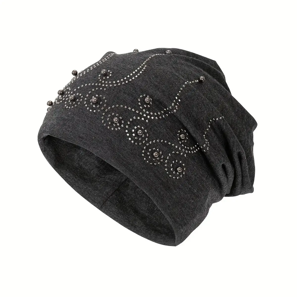Lightweight Polyester Turban Hat with Elegant Beaded & Rhinestone Design - Casual Pullover Headwrap in Navy, Pink, Brown, Black |       Non-Stretch, Woven Fabric for Everyday Style