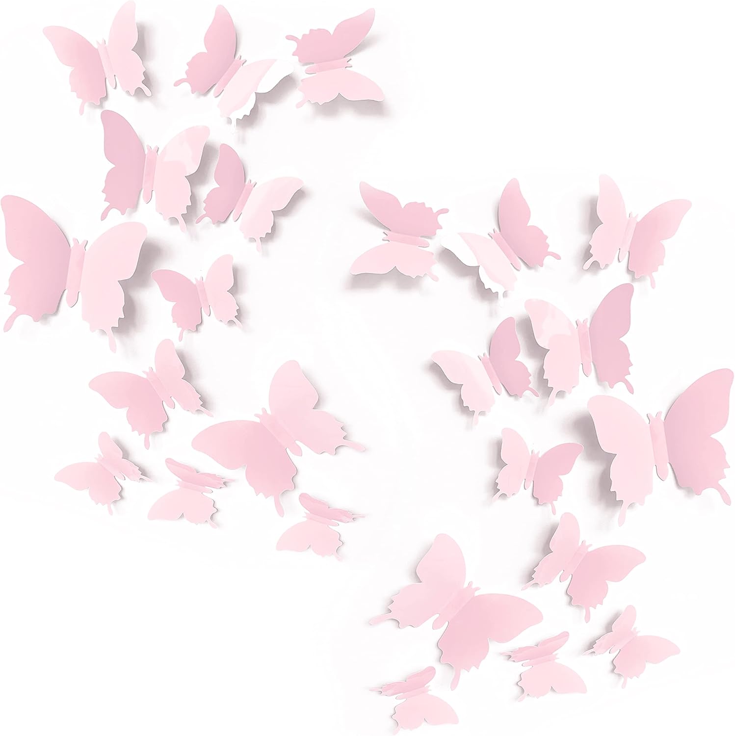 Cute Pink Butterfly Wall Decor 24 pcs, Girls Room Wall Decals, Danish Pastel Aesthetic Butterflies Stickers for Nursery Decorations, Baby Toddler Room Decor for Girls
