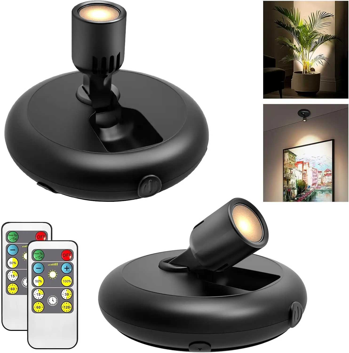 Led Spot light  Operated with Remote ,Up Light for  ,Down Light for Picture on Wall, Dimmable Timer Mini Accent SpotLight Painting Light for Trees Frame Dartboard Gallery Cabinet