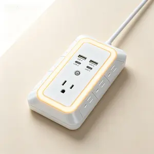 7-Outlet Power Strip with 4 USB Ports (2 USB-C) and Surge Protection, 1680J Wall Charger with Night Light, Spaced Outlet Extender for Home Office Travel, USB Wall Plug Adapter