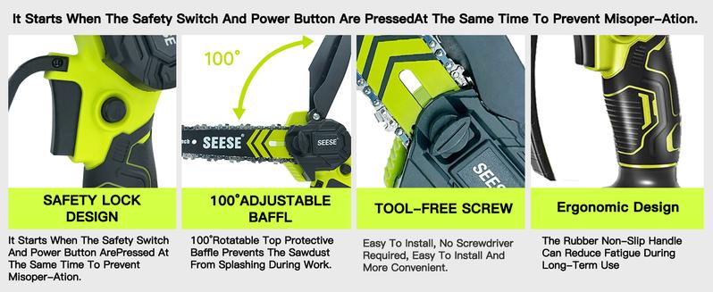 SEESE Brushless Mini ChainSaw - Portable Electric Cordless Saw for Wood Cutting, Batteries (2000mAh) ,Pruning, Gardening, Camping - Suitable for Seniors, Women Perfect Christmas & New Year Gift Idea SEESE Brushless Mini ChainSaw - Portable Electric Cordless Saw for Wood Cutting, Batteries (2000mAh) ,Pruning, Gardening, Camping - Suitable for Seniors, Women Perfect Christmas & New Year Gift Idea