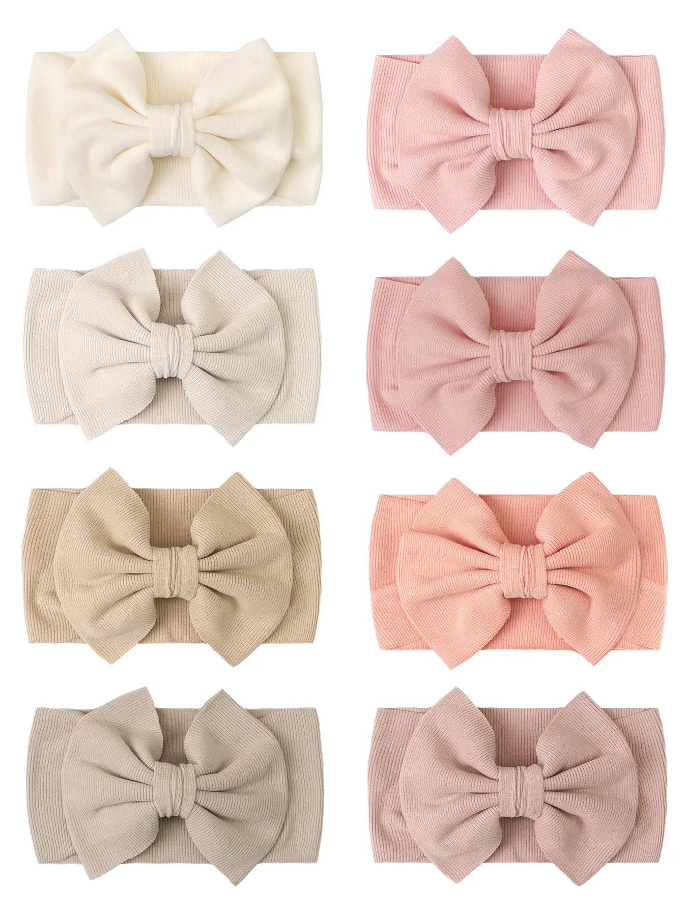 8 PCS Oversized Cute Bow Headbands for Infants, Buttery Soft & Lightweight for Everyday Use, Gentle Stretch Ribbed Headwrap for Newborn Photography Props, Headband Set, Baby Big Head Bow, Infant Hair Accessories
