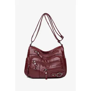 Multi-Pocket PU Leather Crossbody Bag