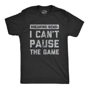 Mens Breaking News I Cant Pause The Game T Shirt Funny Online Video Games Tee for Guys Mens Funny T Shirts Cool Vintage Fashion T-Shirt Gift Classic Menswear Sarcastic Apparel for Men Funny Gamer Short Sleeve Black -