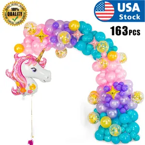 163PCS DIY Unicorn Balloon Arch and Unicorn Party Supplies and Girls Birthdays Garland Kit Metallic