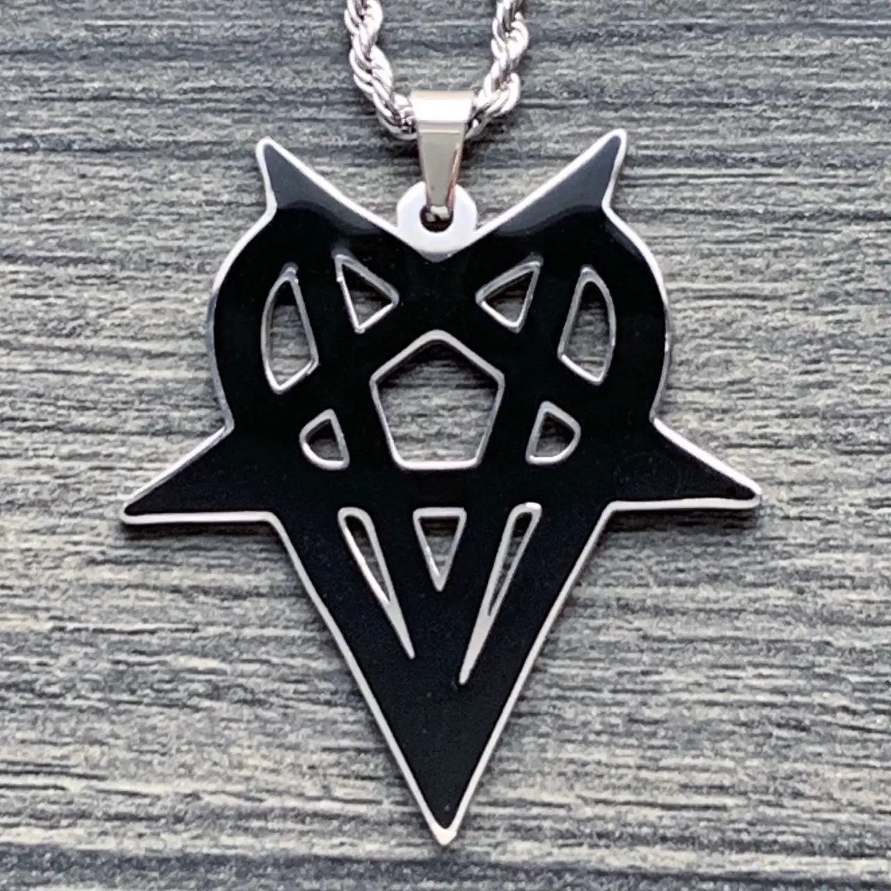 Destroy Lonely Heartagram Necklace - Black Enamel Stainless Steel Opium Pendant 1.5" Mirror Polished with Choice Chain Free Gift Included